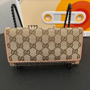 Gucci GG Monogram Wallet on Chain | Pink Leather Interior | Fits iPhone | Clutch